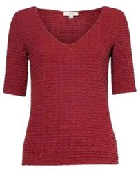 Vince - Tops ,Rood ,Katoen Geplooide Top Met V-Hals En Driekwartmouwen - Lyst