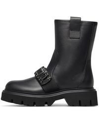 Loriblu - Schoenen ,Zwart ,Leer Stones Embellished Calfskin Combat Enkellaarsjes - Lyst