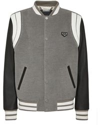 Philipp Plein - Jassen ,Grijs ,Leer Bomberjack Met Leren Mouwen College - Lyst