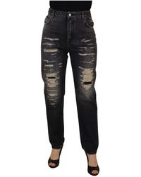 Dolce & Gabbana - Schwarze gewaschene zerrissene high waist denim jeans - Lyst