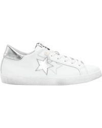 2Star - Weiße Leder Prime Star Sneaker Mit Silbernen Laminierten Details - Lyst