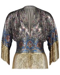 Rabanne - Top Van Bedrukte Mesh - Lyst