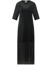 DRYKORN - Kleedjes ,Zwart ,Relaxed Fit Jurk Met Natuurlijke Glans - Lyst