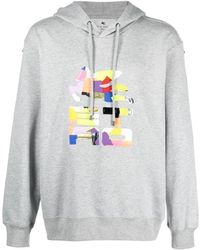Etro - Hoodies & Sweatvesten ,Grijs ,Katoen Multikleur Logo Hoodie Met Geribbelde Rand - Lyst