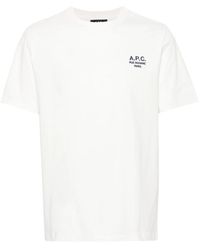 A.P.C. - Tops ,Wit ,Katoen T-Shirt Met Geborduurd Logo En Ronde Hals - Lyst