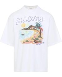 Marni - Tops ,Wit ,Katoen T-Shirt Met Ronde Hals - Lyst