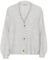 Cream - Truien & Vesten ,Grijs ,Wol Grijze Melange Gebreide Vest Met Pofmouwen - Lyst