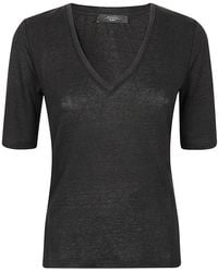 Weekend by Maxmara - Camiseta negra de lino con escote en v - Lyst