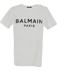 Balmain - Camiseta de algodón blanco con logo - Lyst