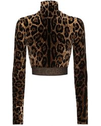 Dolce & Gabbana - Blusa a collo alto con stampa leopardata - Lyst