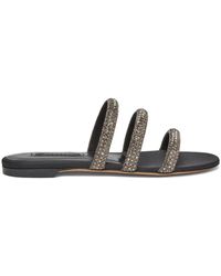 Casadei - Schwarze flache sandale mit kristallen,kristallverzierte satinsandale - Lyst