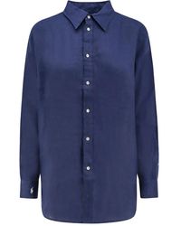 Ralph Lauren - Camicia blu in lino colletto puntato - Lyst