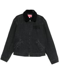 KENZO - Steen Gebleekte Zwart Denim Jack - Lyst