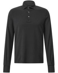 Fedeli - Tops ,Zwart ,Katoen Katoenen Polo Shirt Met Lange Mouwen - Lyst