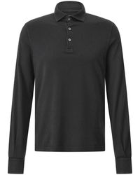 Fedeli - Tops ,Zwart ,Katoen Katoenen Polo Shirt Met Lange Mouwen - Lyst