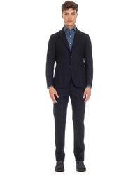 Tagliatore - Kostuums ,Blauw ,Blauwe Flanellen Jurk Met Opgestikte Zakken - Lyst