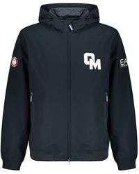 EA7 - Jassen ,Blauw ,Polyester Bomberjack Met Capuchon En Logo - Lyst
