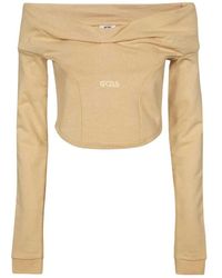 Gcds - Tops ,Bruin ,Katoen Katoenen Off-Shoulder Crop Top - Lyst