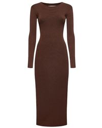 Silvian Heach - Kleedjes ,Bruin ,Polyester Lange Geribbelde Jurk Met Lange Mouwen - Lyst