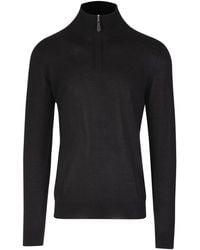 Fedeli - Truien & Vesten ,Zwart ,Kasjmier Zwarte Zijde Kasjmier Half Zip Sweater - Lyst