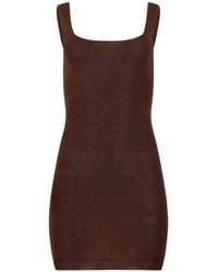 Entire studios - Kleedjes ,Bruin ,Nylon Square Neck Mini - Lyst