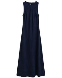 GANT - Kleedjes ,Blauw ,Linnen Midi Linnen Jurk Met Schuine Snit - Lyst
