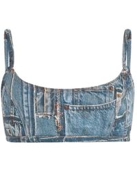 Roberto Cavalli - Tops ,Blauw ,Denim Denim Patchwork Bralette Collectie - Lyst