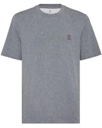 Brunello Cucinelli - Logo Baumwoll T-Shirt Grau Polos - Lyst