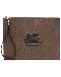 Etro - Tassen ,Bruin ,Katoen Clutch Met Paisleyprint En Logo-Borduursel - Lyst