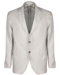Tagliatore - Jassen ,Grijs ,Linnen Linnen En Virgin Wool Blend Blazer - Lyst