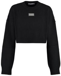 Dolce & Gabbana - Truien & Vesten ,Zwart ,Wol Wollen En Kasjmieren Trui Met Ronde Hals En Logolabel - Lyst