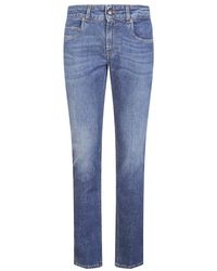Fay - Stretch Denim Jeans Met Leren Patch - Lyst