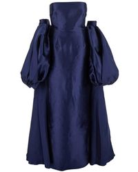 Solace London - Blaues langes kleid mit cape-einsatz - Lyst