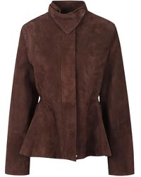 Alaïa - Jassen ,Bruin ,Katoen Suede Geitenleren Peplum Jas - Lyst