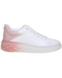 Jimmy Choo - Diamond maxi sneakers in pelle bianca e rosa - Lyst