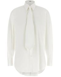 Brunello Cucinelli - Overhemden ,Wit ,Katoen Shirt Met Strik - Lyst