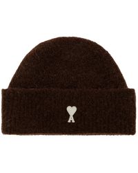 Ami Paris - Accessoires ,Bruin ,Wol De Coeur Beanie - Lyst