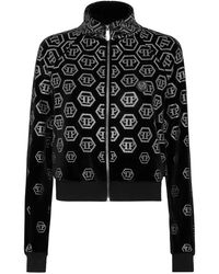 Philipp Plein - Hoodies & Sweatvesten ,Zwart ,Chenille Tracksuit Jacket Degrade Monogram - Lyst