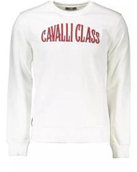 Roberto Cavalli - Hoodies & Sweatvesten ,Wit ,Katoen Elegant Wit Sweatshirt Met Borduurwerk - Lyst
