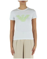 Emporio Armani - T-shirt in cotone stretch con stampa logo - Lyst