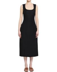Jacquemus - Kleedjes ,Zwart ,Linnen Sleeveless Square Neck Midi Jurk - Lyst
