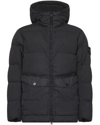 Stone Island - Zwarte Gewatteerde Hooded Donsjas - Lyst