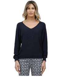 Gran Sasso - Truien & Vesten ,Blauw ,Pailletten V-Hals Top Met Pailletten - Lyst