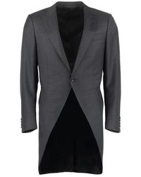 Canali - Jassen ,Grijs ,Wol Wollen Getailleerde Jas Met Piekrevers - Lyst