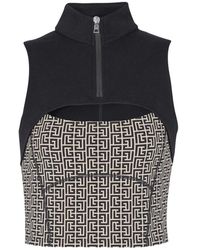 Balmain - Tops ,Zwart ,Katoen Monogram Jacquard Sporttop - Lyst