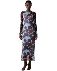 Never Fully Dressed - Aria Mesh Jaden Bloemendruk Bootnek Lange Mouwen Maxi Jurk - Lyst