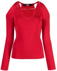 Karl Lagerfeld - Roter pullover mit v-ausschnitt und cut-outs - Lyst