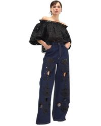 Cynthia Rowley - Embroidered Wide-Leg Jean - Lyst