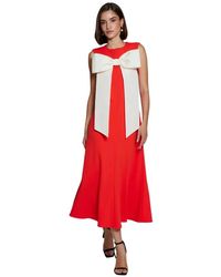 Moskada - Kleedjes ,Rood ,Rode Crepe Jurk Met Witte Strik - Lyst