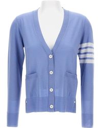Thom Browne - Truien & Vesten ,Blauw ,Wol Merino Wol 4-Bar Relaxed Fit V-Hals Vest - Lyst